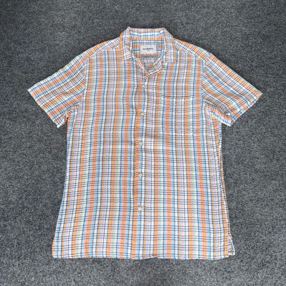 Goodfellow Mens Small Plaid Seersucker Shirt Button Up Short Sleeve Casual Beach